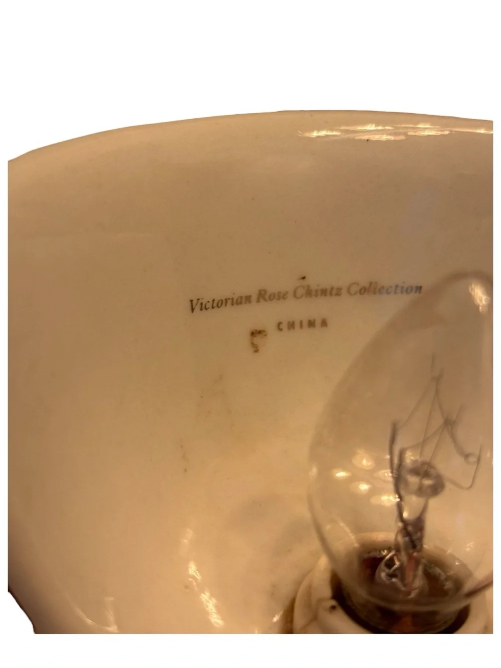Victorian Rose Chintz Porcelain Teacup Night Light Pink Red Green Floral 4”x 5”